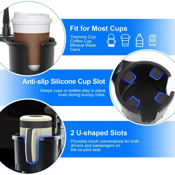 2 In 1 Car Cup Phone Holder Automotive Drink Holder With 360Rotating Gooseneck Phone Mount Adjustable Base Fit For Most Phones Cups Vehicles