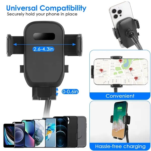 2 In 1 Car Cup Phone Holder Automotive Drink Holder With 360Rotating Gooseneck Phone Mount Adjustable Base Fit For Most Phones Cups Vehicles