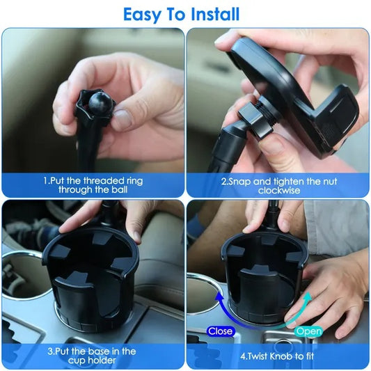 2 In 1 Car Cup Phone Holder Automotive Drink Holder With 360Rotating Gooseneck Phone Mount Adjustable Base Fit For Most Phones Cups Vehicles