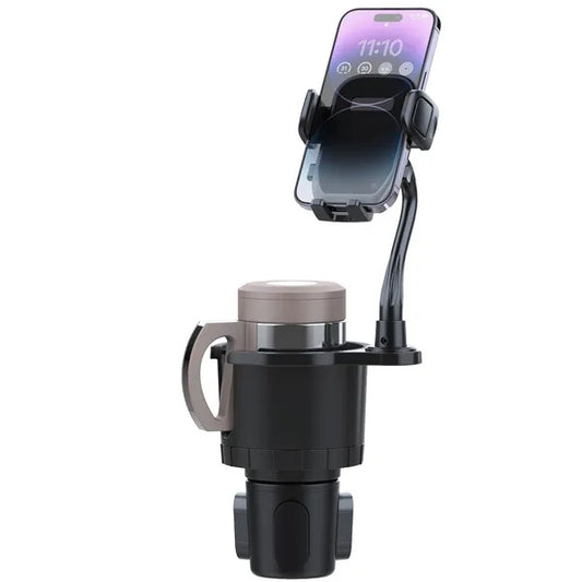 2 In 1 Car Cup Phone Holder Automotive Drink Holder With 360Rotating Gooseneck Phone Mount Adjustable Base Fit For Most Phones Cups Vehicles